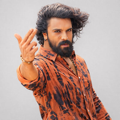 Henshika Men Printed Casual Full Sleeve Shirt – Peddi Allover – Black::Orange - Front View