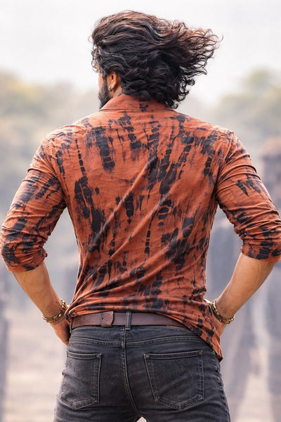 Henshika Men Printed Casual Full Sleeve Shirt – Peddi Allover – Black::Orange - View 2