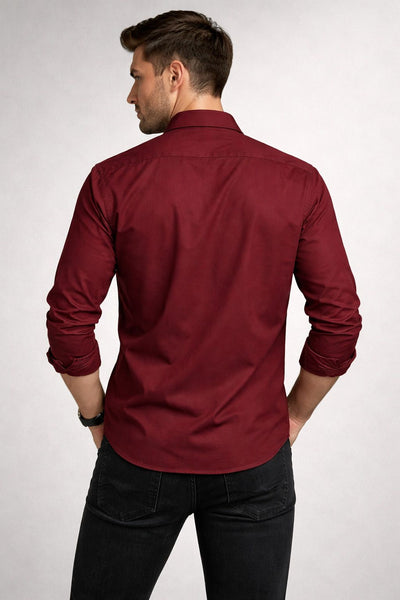 Henshika Men Solid Casual Full Sleeve Shirt – Maroon - View 2