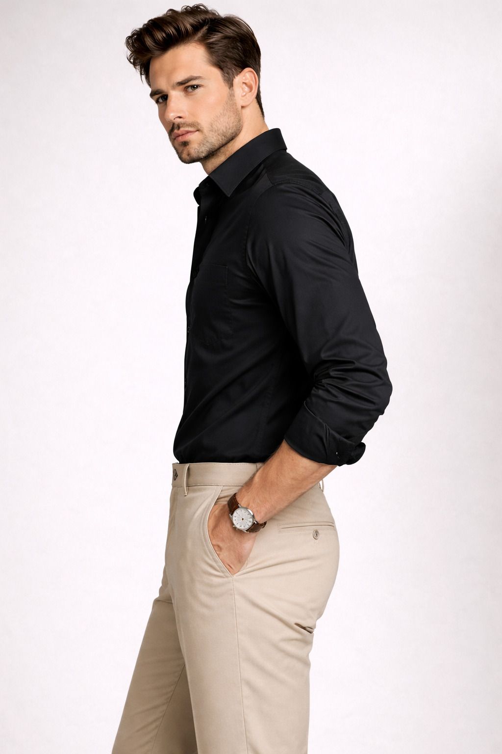 Henshika Men Solid Casual Full Sleeve Shirt – Black - View 3