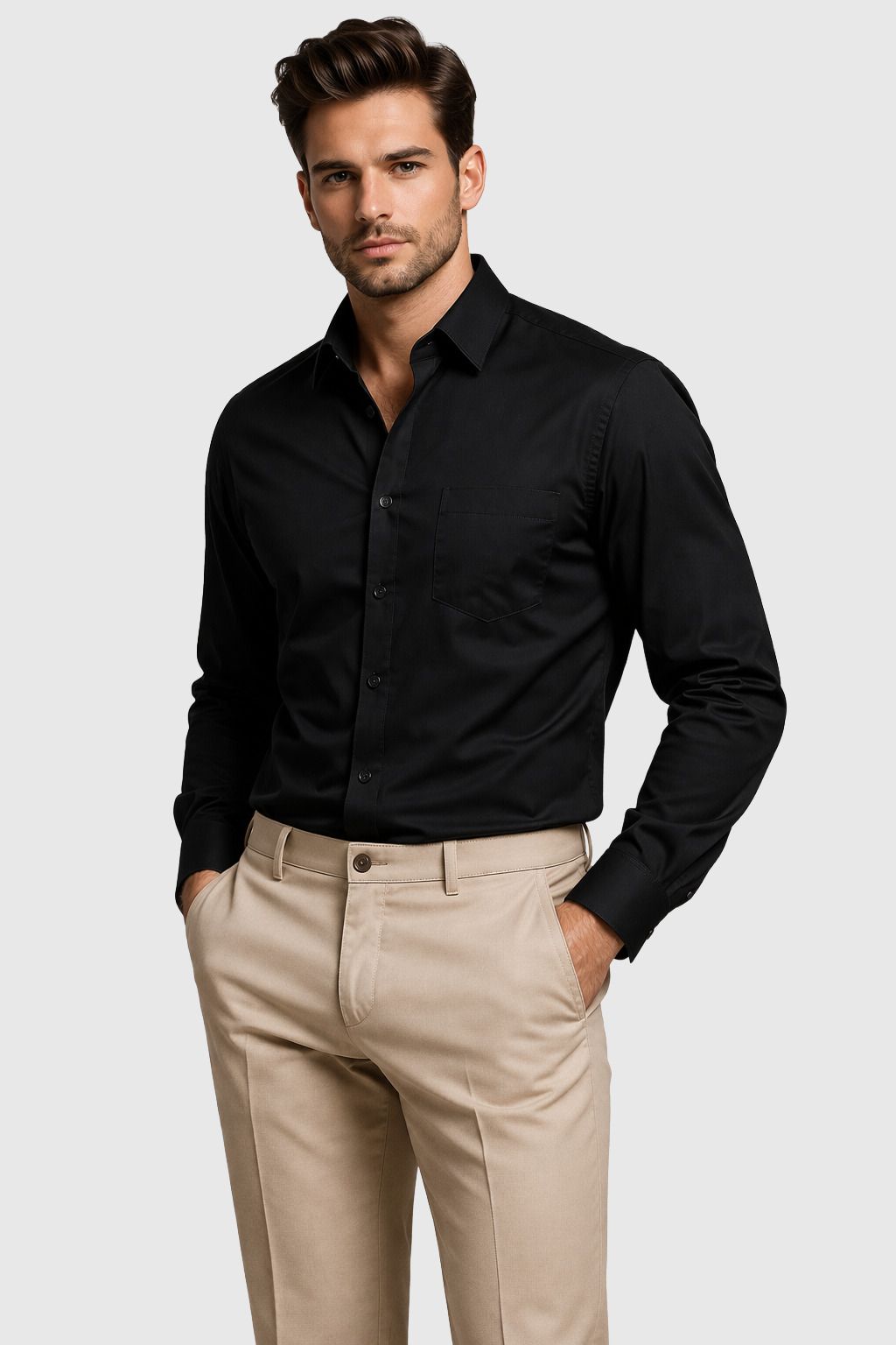 Henshika Men Solid Casual Full Sleeve Shirt – Black - Front View