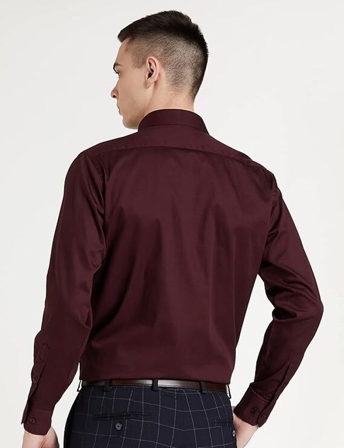Henshika Men Solid Formal Full Sleeve Shirt – Maroon - View 2