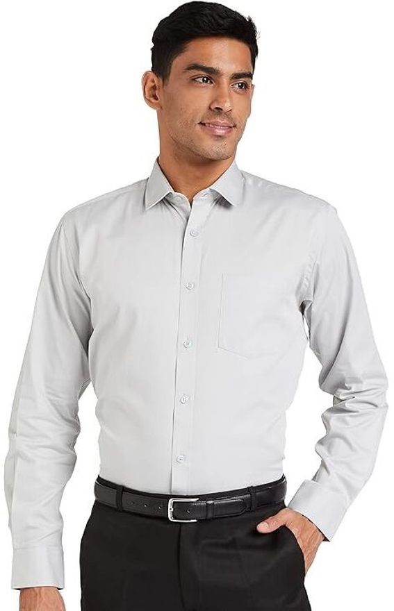 Henshika Men Solid Formal Full Sleeve Shirt – Light Grey - Front View