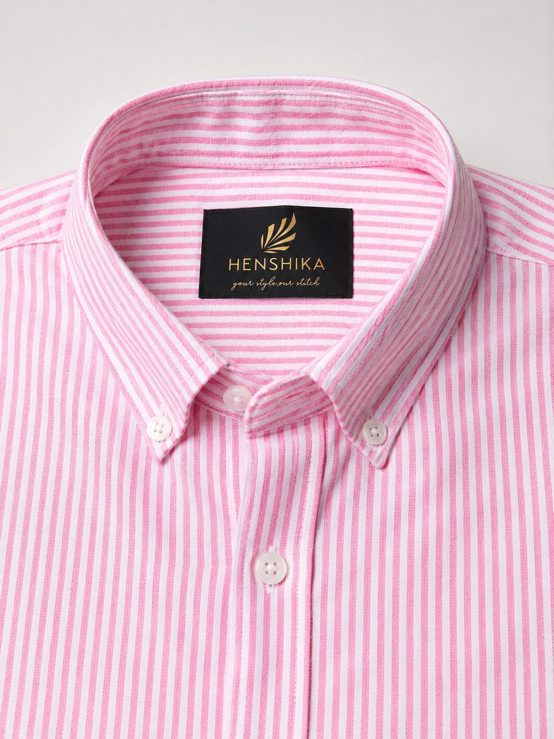 HENSHIKA Pink Striped Shirt - Collar Detail