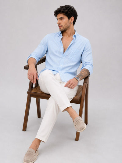 HENSHIKA Blue Striped Shirt - Full Length View