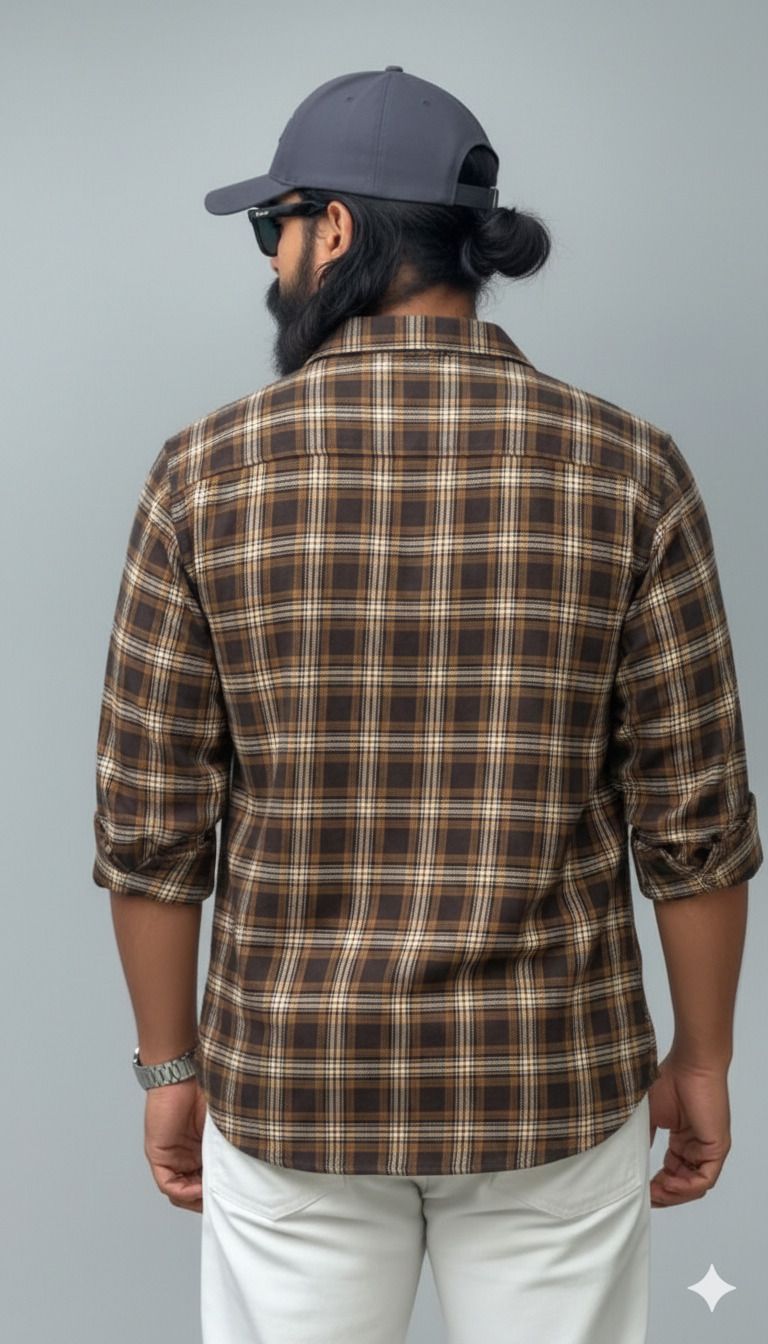 HENSHIKA Men's Brown Checkered Full Sleeve Casual Shirt | Relaxed Reg – View 2