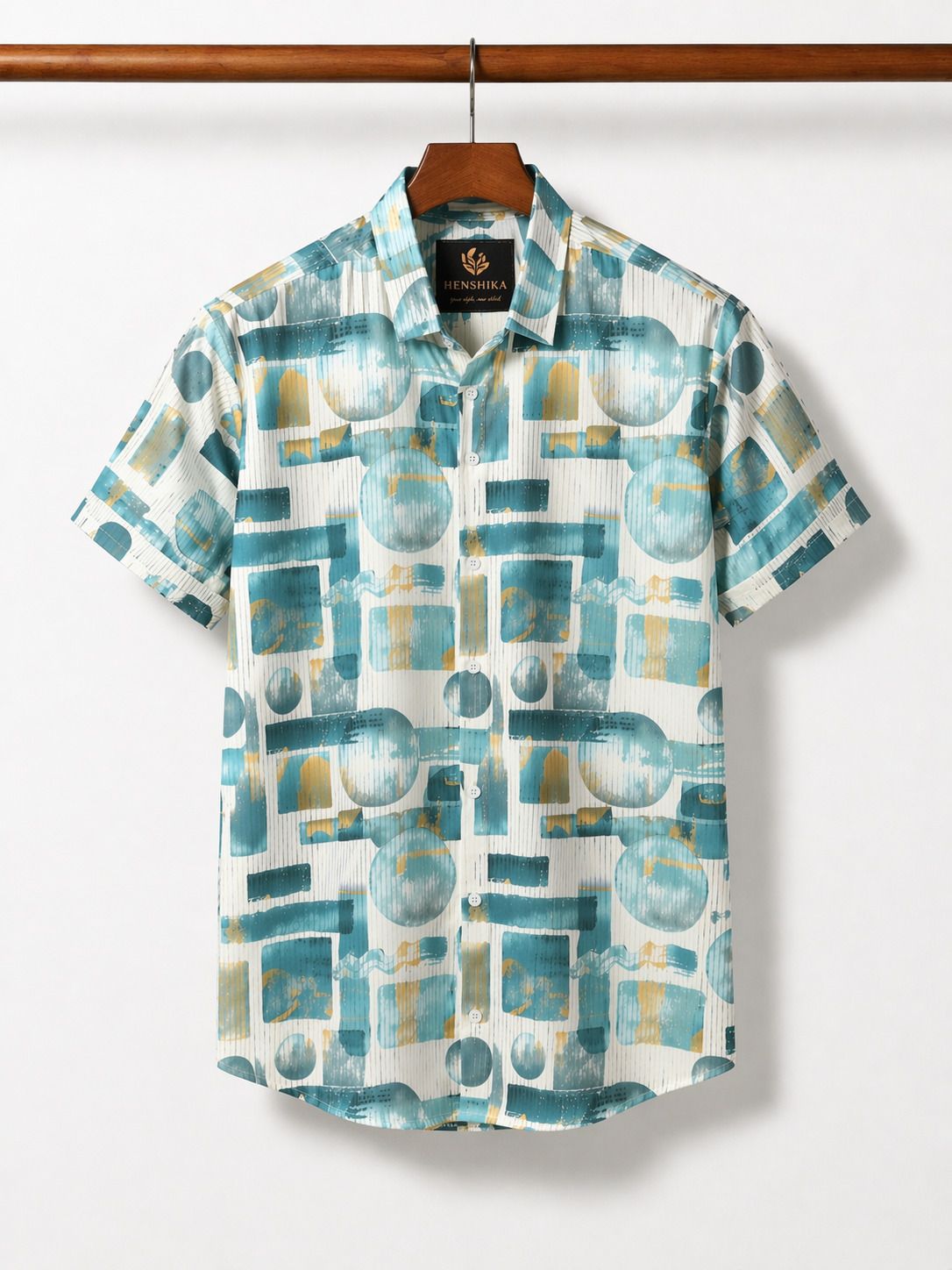 HENSHIKA Men Printed Casual Shirt Combo - Brown & Blue (Bubble Print) - Back View