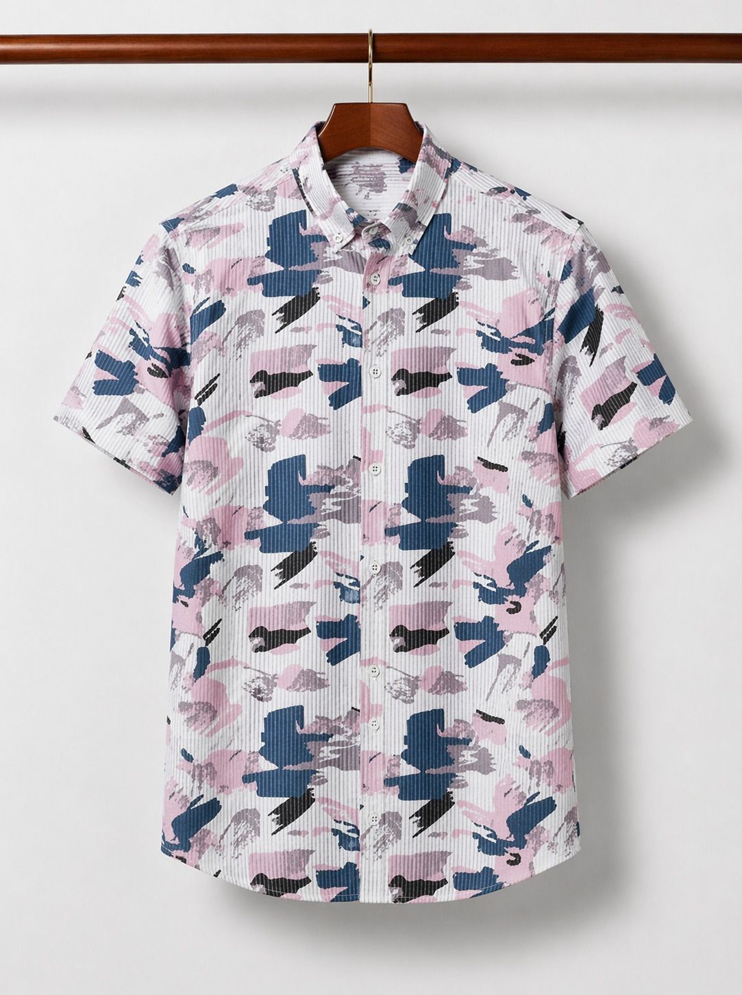 HENSHIKA Men Printed Casual Shirt Combo - Pink & Green (Airforce Print) - Detail View
