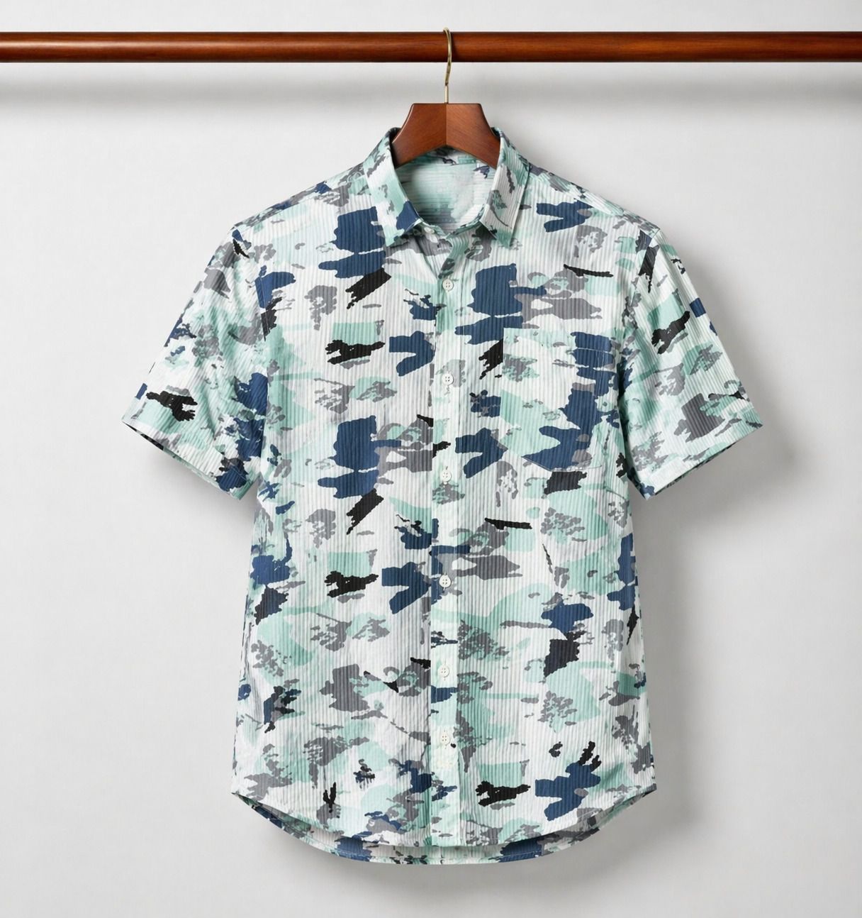 HENSHIKA Men Printed Casual Shirt Combo - Pink & Green (Airforce Print) - Back View