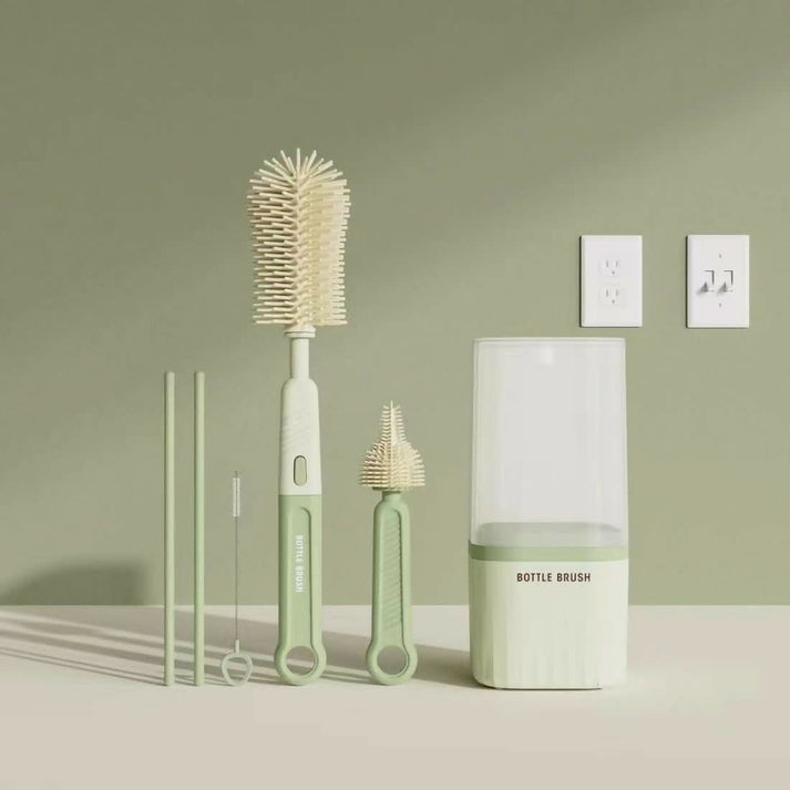 6in1 Baby Bottle Cleaning Set with Silicone Brush Heads & Storage