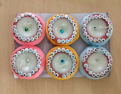 SBE Big Wax Diya – Set of 6 Handcrafted Decorative Clay Diyas with Wax & Wick for Festivals, Pooja & Home Décor”