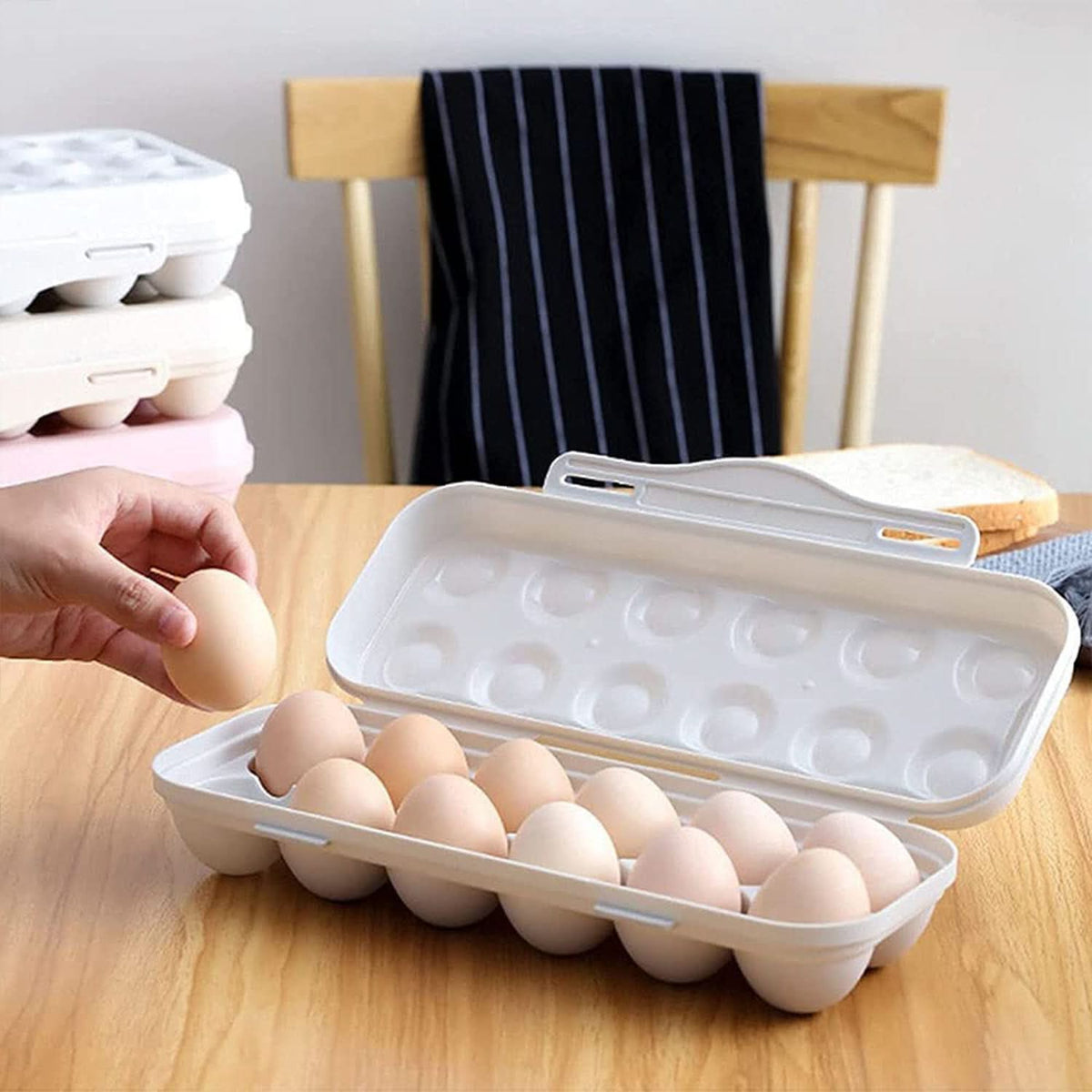 18 Grid Egg Holder with Lid Shock-Proof Egg Storage Box for Fridge & Camping HP DD
