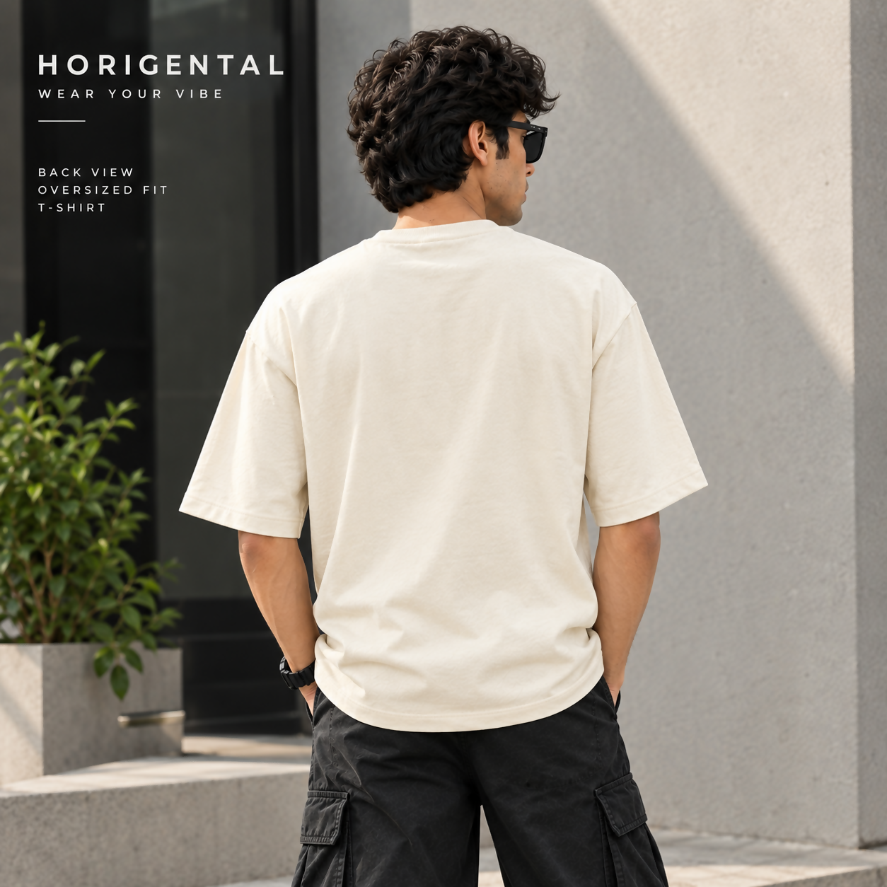 Men’s Oversized Hustle Essentials Printed T-Shirt – Cream