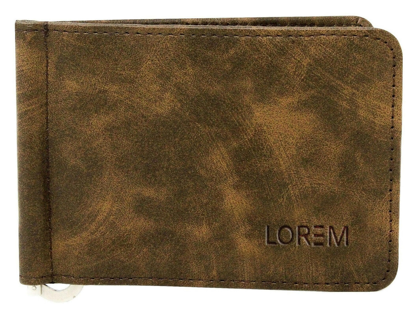 Lorem Brown Small Size Bi-Fold Faux Leather 5 ATM Card Slots Money Clip For Boys - HalfPe