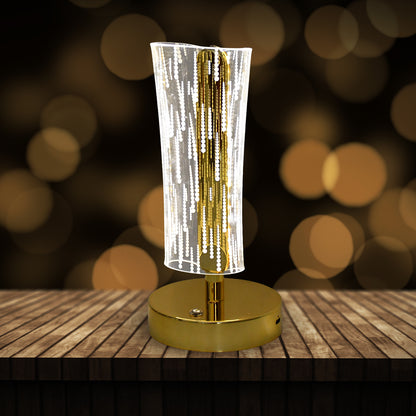 Luxury Crystal Table Lamp with Golden Base &amp; Elegant Cylindrical LED Design with USB Rechargeable Decorative