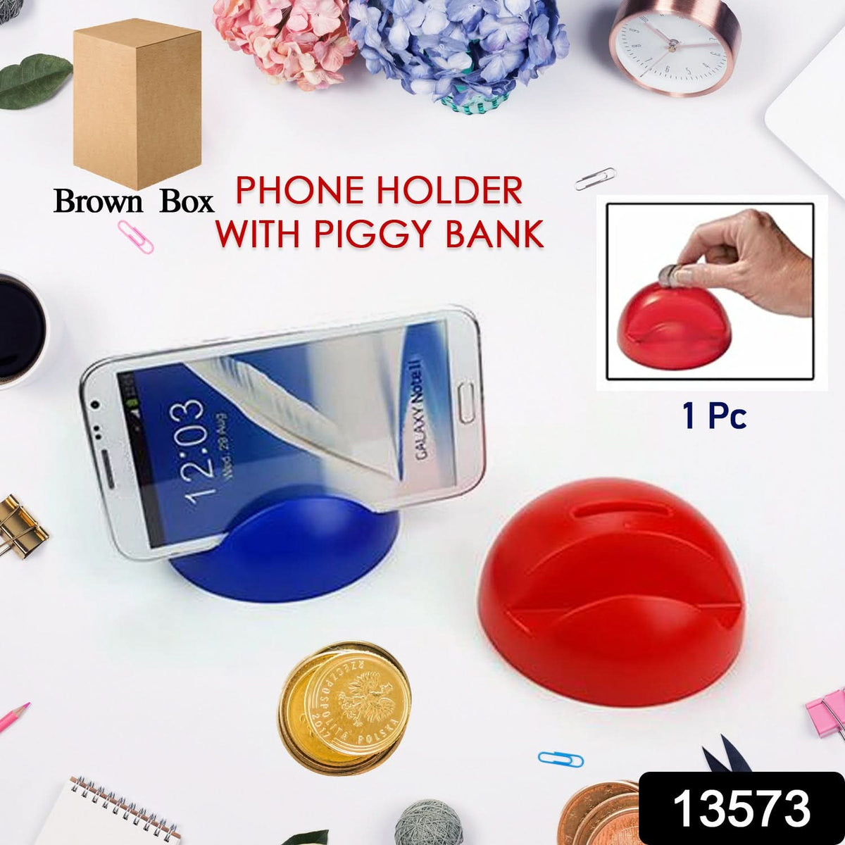 2in1 Abs Plastic Phone Holder Phone Stand With Coin Bank (1 Pc) HP DD