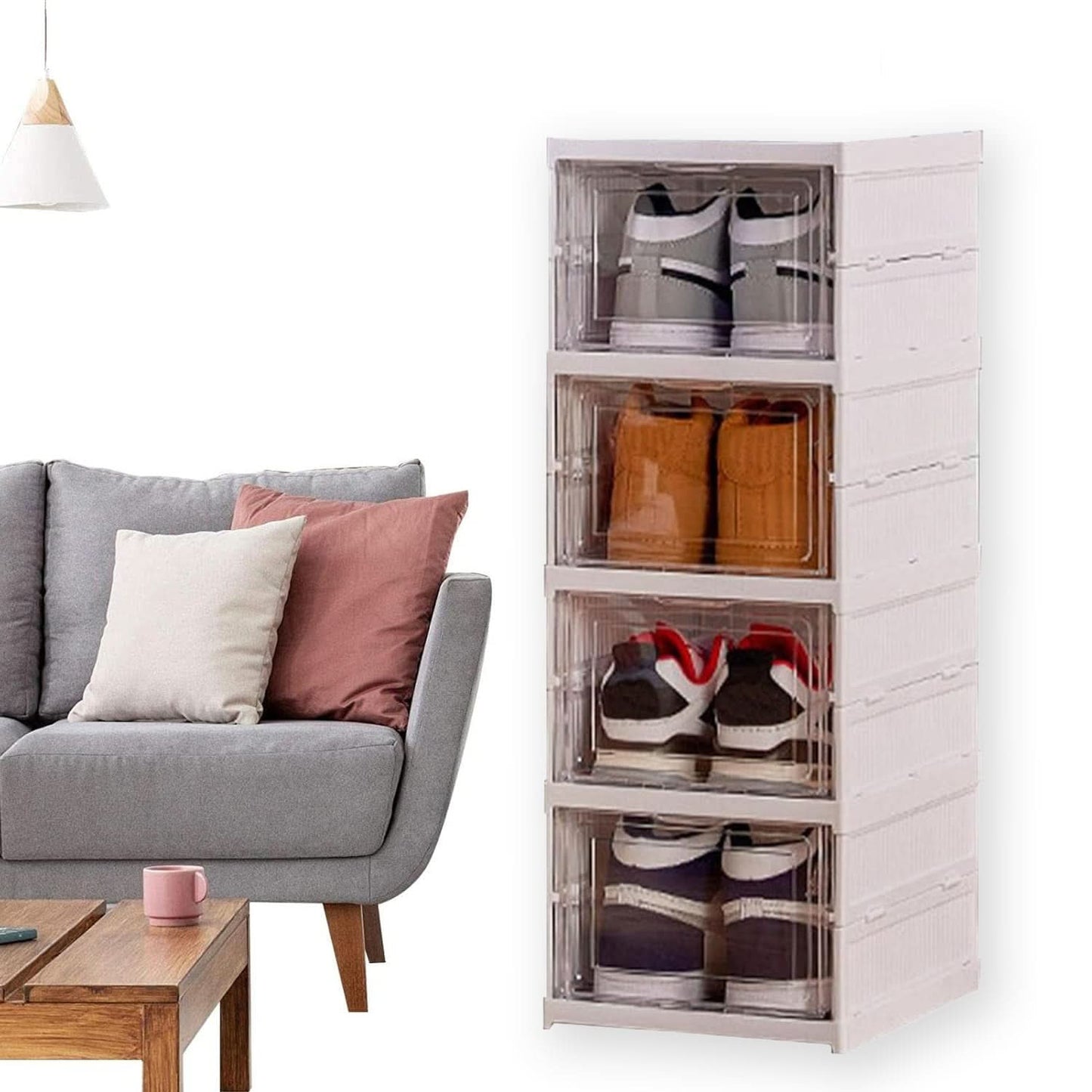 Multi-Purpose Storage Rack 4-Tier Foldable Shelf for Clothes & Pantry
