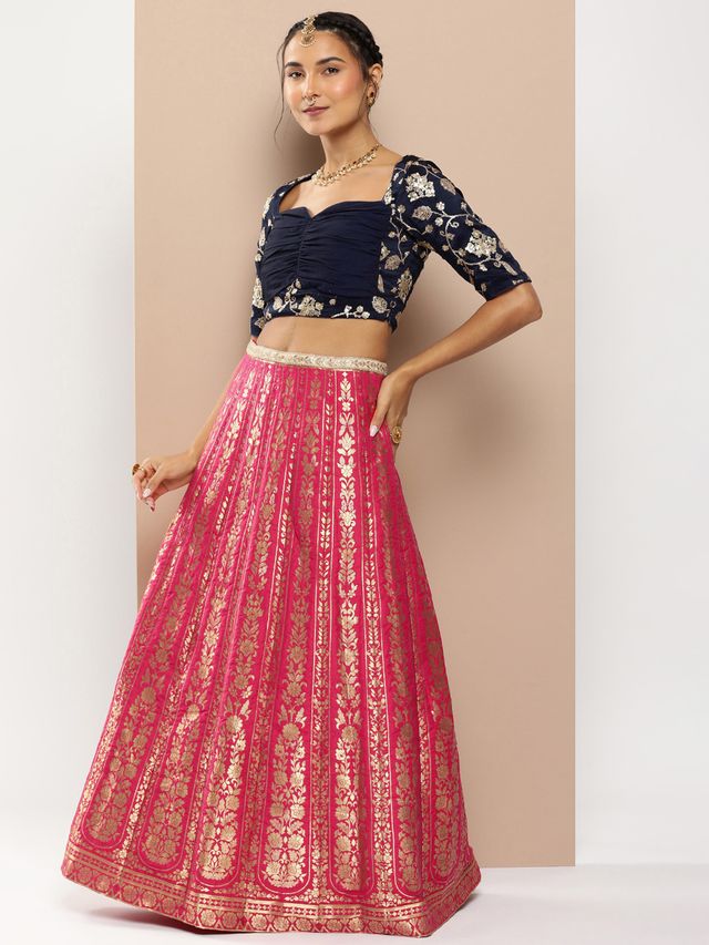 Bollywood Vogue Ready To Wear Pink Taffeta Jacquard Lehenga