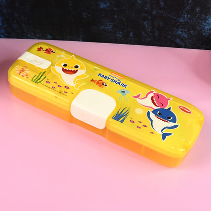 Plastic Pencil Box with LED Light & Cartoon Print – 1 Pc Dual Compartment Stationery Organizer Case for Kids