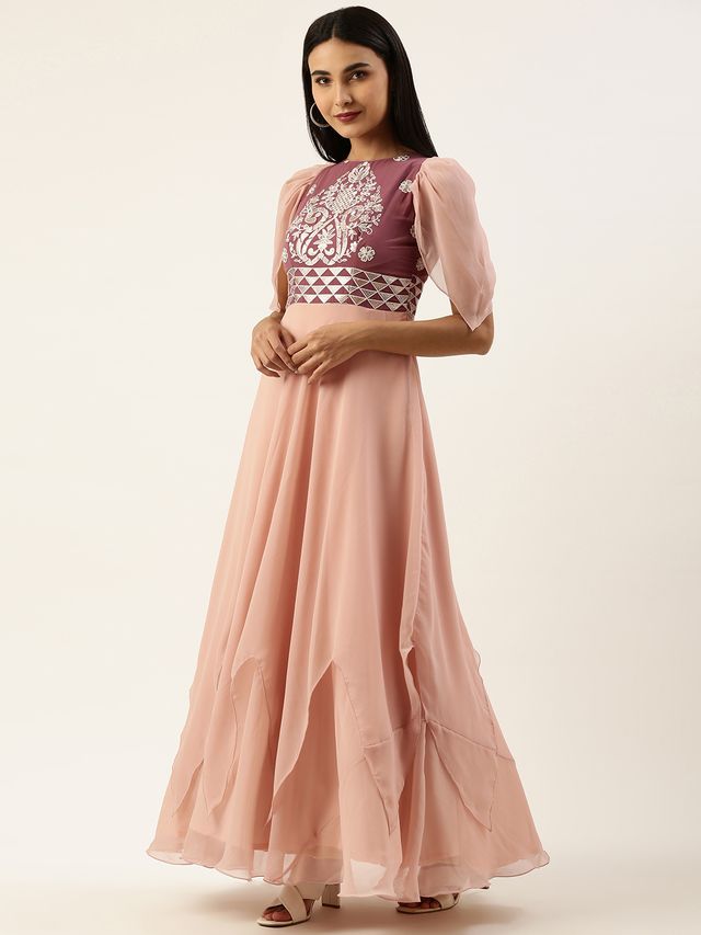 Bollywood Vogue Ready To Wear Mauve Georgette Embroidered Pink Gown