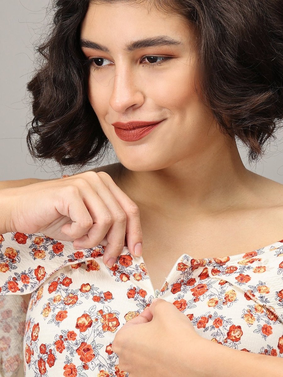 Lavishly Loved Floral Maternity And Nursing Top - MAT-SD-CRM-S