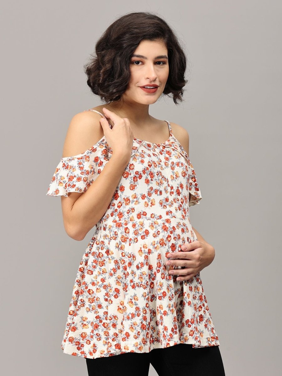 Lavishly Loved Floral Maternity And Nursing Top - MAT-SD-CRM-S