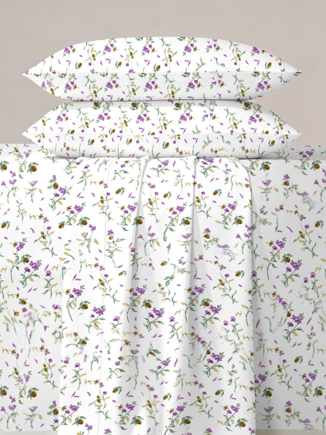 Petal 100% Pure Cotton Collection Percale Super King Bedsheet With 2 Pillow Covers