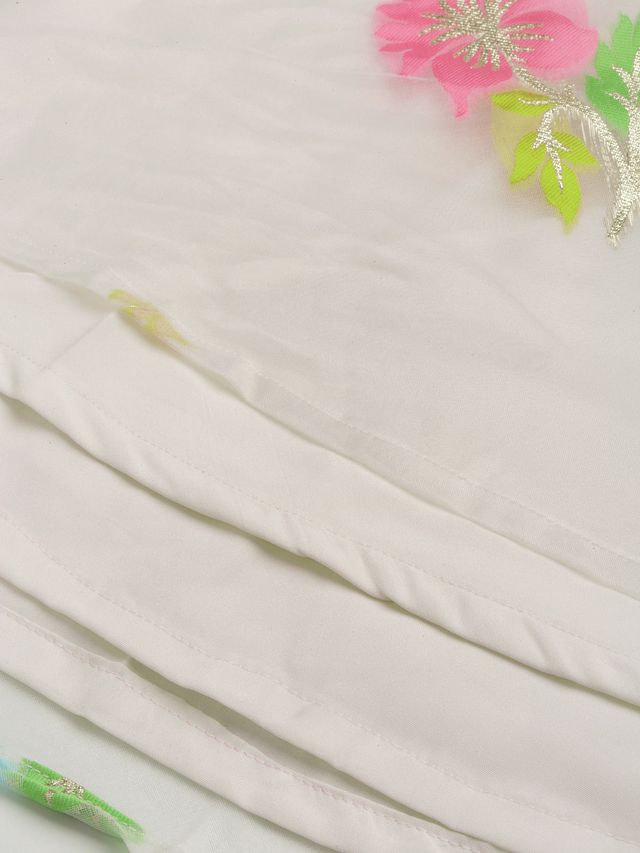 Bollywood Vogue Ready To Wear Off White Organza Jacquard Skirt N Top