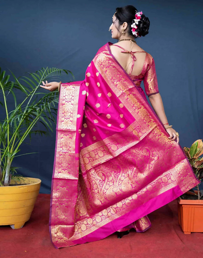 AXONIT Royal Emerald Jacquard Saree with Broad Golden Zari Border & Pallu