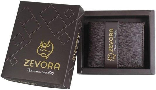 ZEVORA Men Brown Genuine Leather Wallet (6 Card Slots) - HalfPe