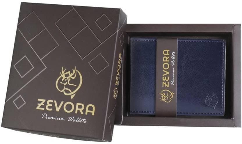 ZEVORA Men Blue Genuine Leather Wallet (6 Card Slots) - HalfPe