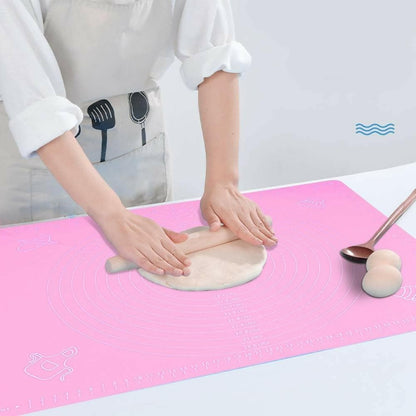 Silicone Pastry Mat Rolling Pin Mat with Measurements Non Stick Baking, Fondant, Dough rolling mat Counter Mat 50*40cm (Pink) - HalfPe