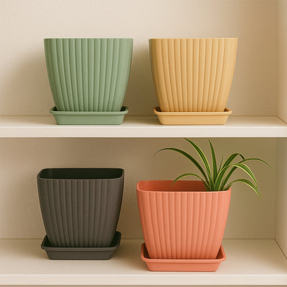 Trendy Square Plastic Flower Pots (Set Of 5)