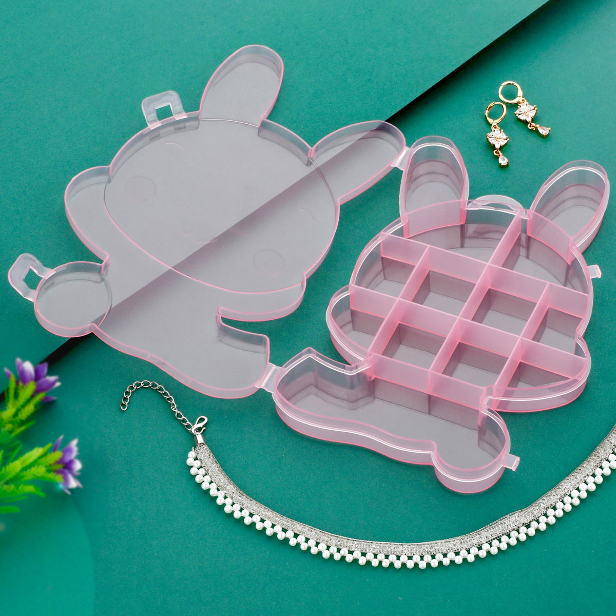 Transparent Cartoon Bear Clear Plastic Storage Box Jewelry Box Jewelry Organizer Holder Cabinets For Small Objects (1 Pc)