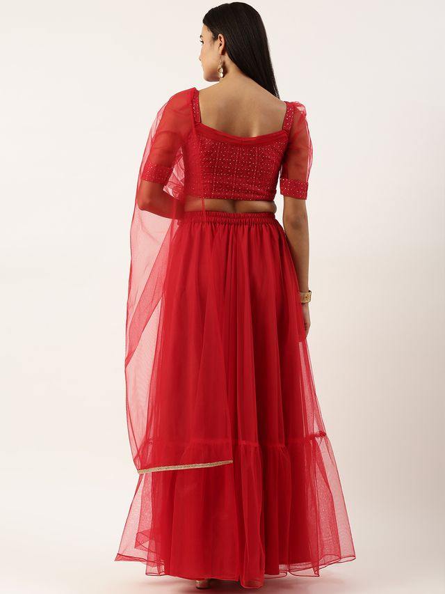 Bollywood Vogue Ready To Wear Dark Red Sequins Lehenga Set
