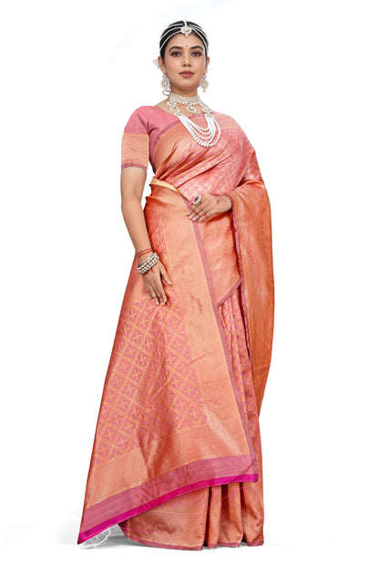 AXONIT Royal Banarasi Silk Saree with Intricate Golden Zari Weaving