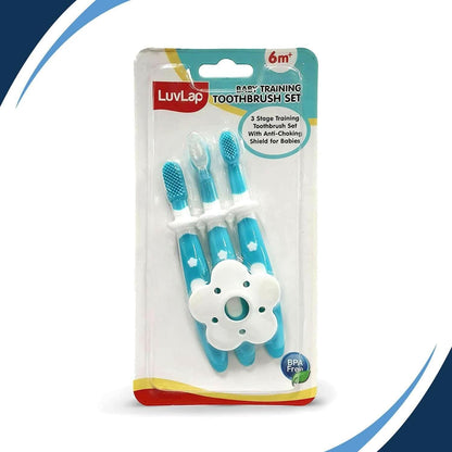 Luvlap baby 3 stage training toothbrush set with anti choking shield baby oral hygiene (blue) - HalfPe