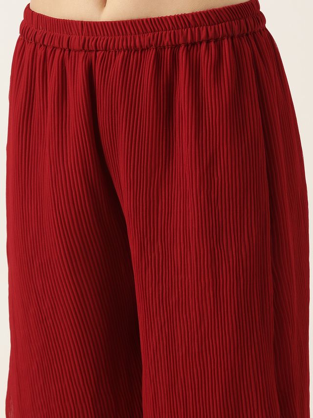 Bollywood Vogue Ready To Wear Maroon Georgette Sequins Wide Leg Pant Set