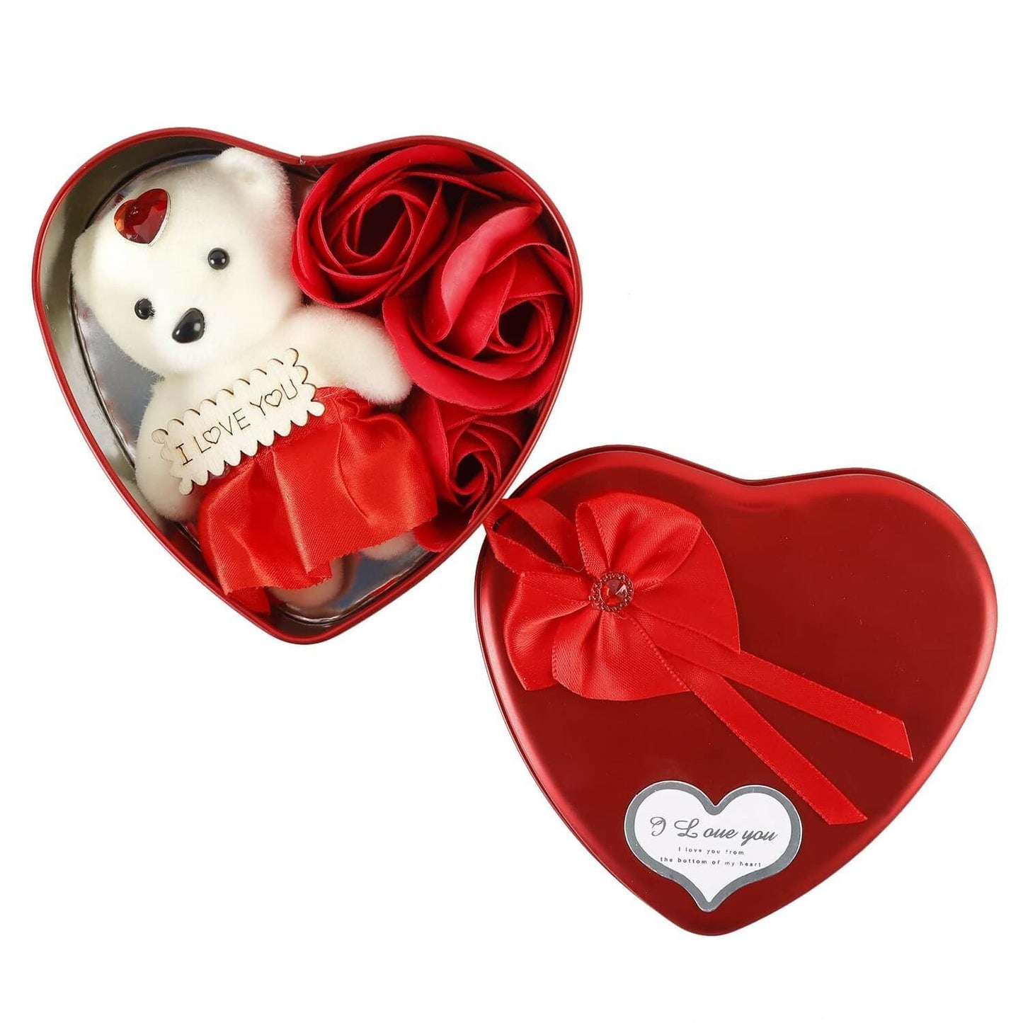 Teddy and Rosses Heart-Shaped Valentine Gift Box for Valentine Day