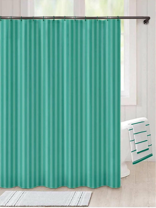 Lushomes Shower Curtain, Striped Green Satin Stripe, Polyester Waterproof 6x6.5 ft with Hooks (Dark Green) - HalfPe