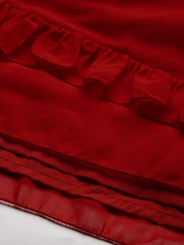 Bollywood Vogue Ready To Wear Red Georgette Embroidered Maxi Dress