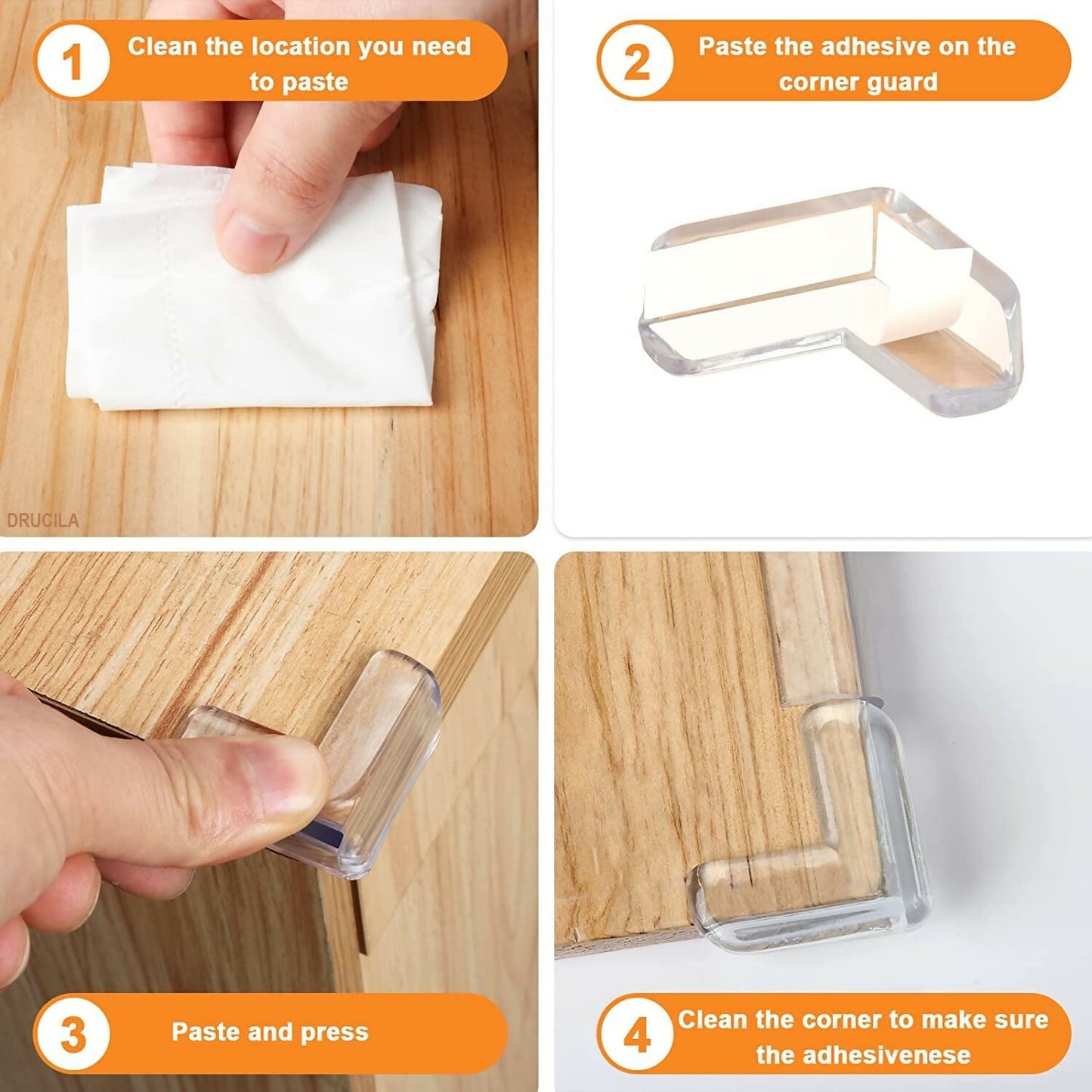 Clear Corner Protectors for Baby Safety (Pack of 4) Transparent Furniture Edge & Table Guards Soft Cushion Bumpers to Prevent Injuries from Sharp Corners