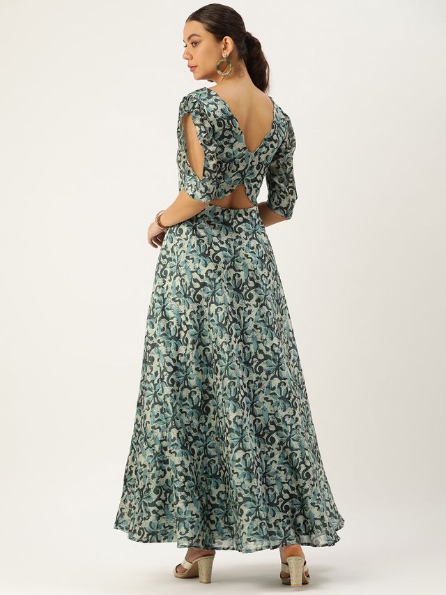 Bollywood Vogue Ready To Wear Blue Art Silk Digital Printed Dress