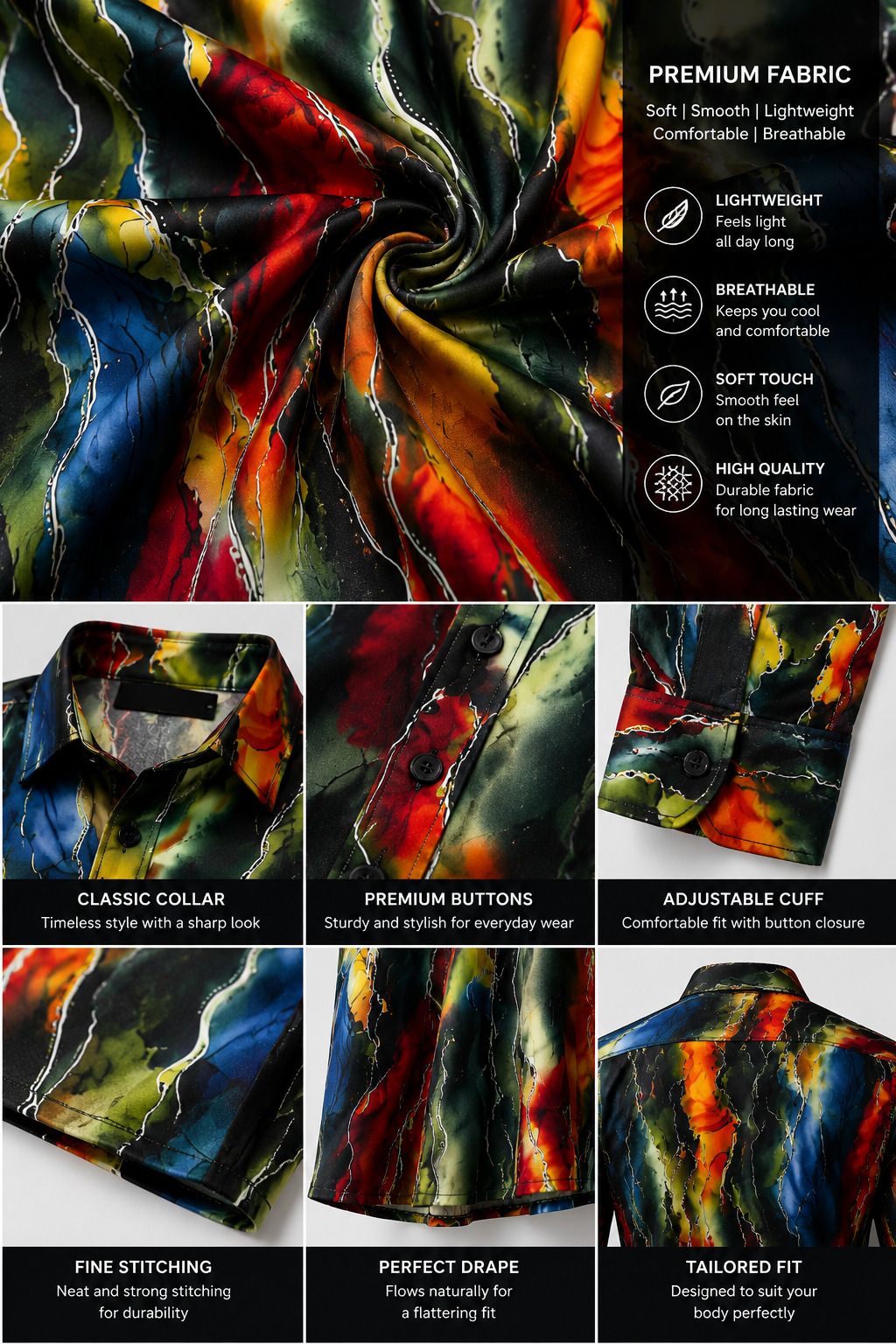 HENSHIKA Men Printed Full Sleeve Party Wear Satin Shirt | South Style – View 4