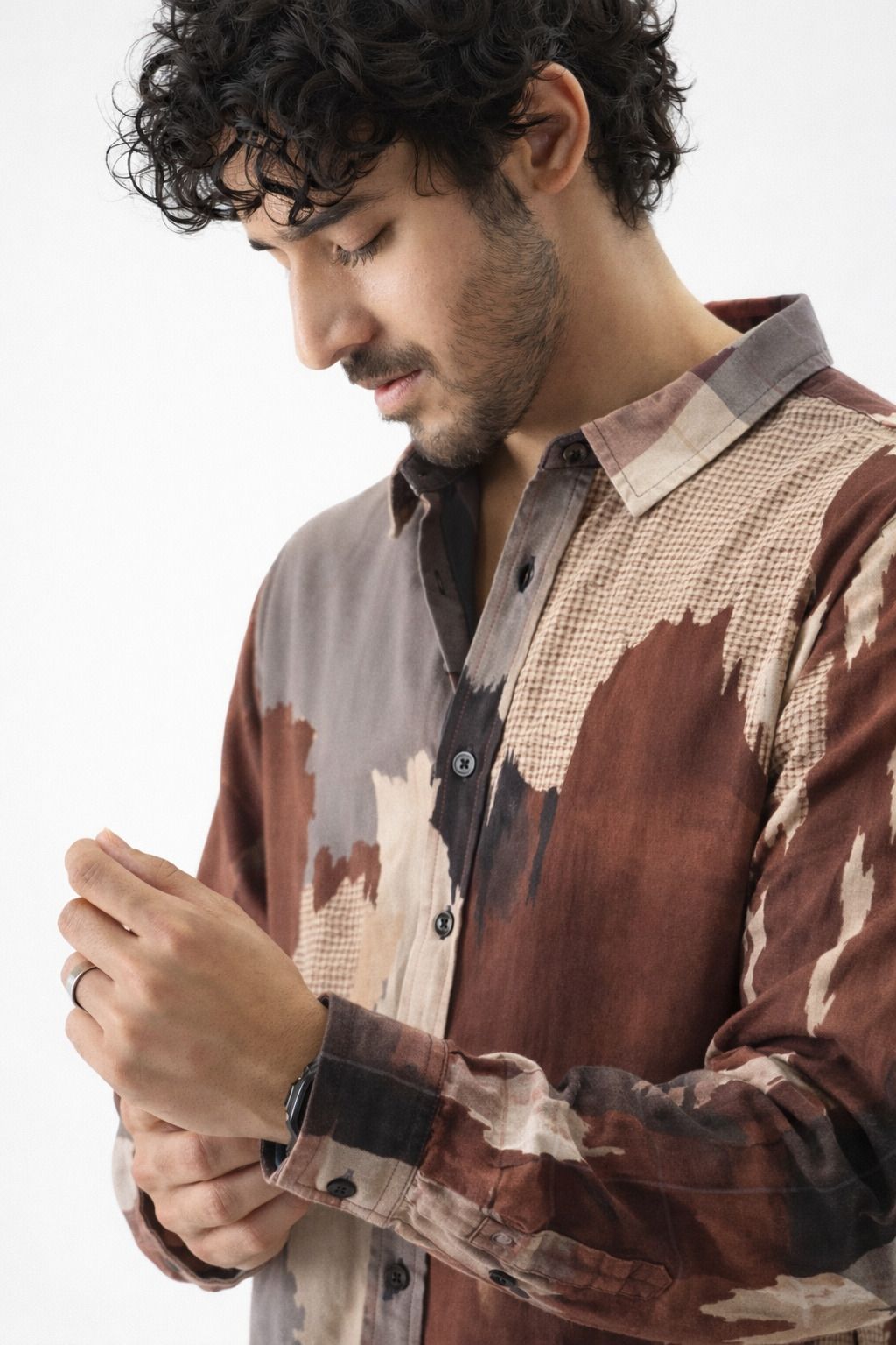 Henshika Men Printed Casual Full Sleeve Shirt – Peddi Series – Brown - View 3