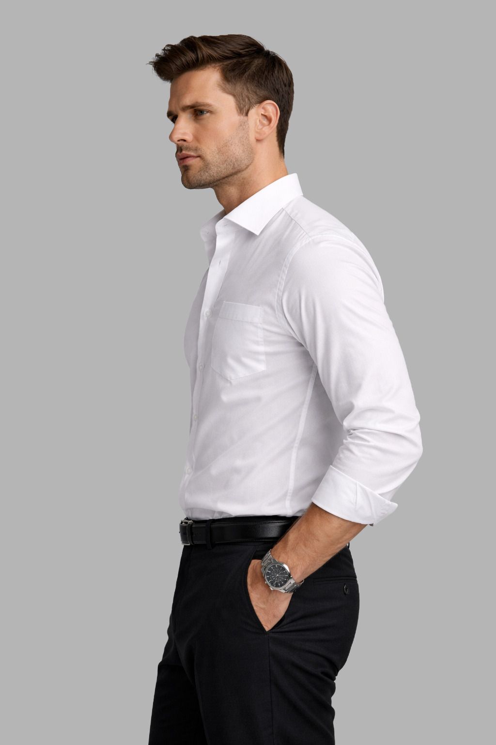 Henshika Men Solid Casual Full Sleeve Shirt – White - View 3