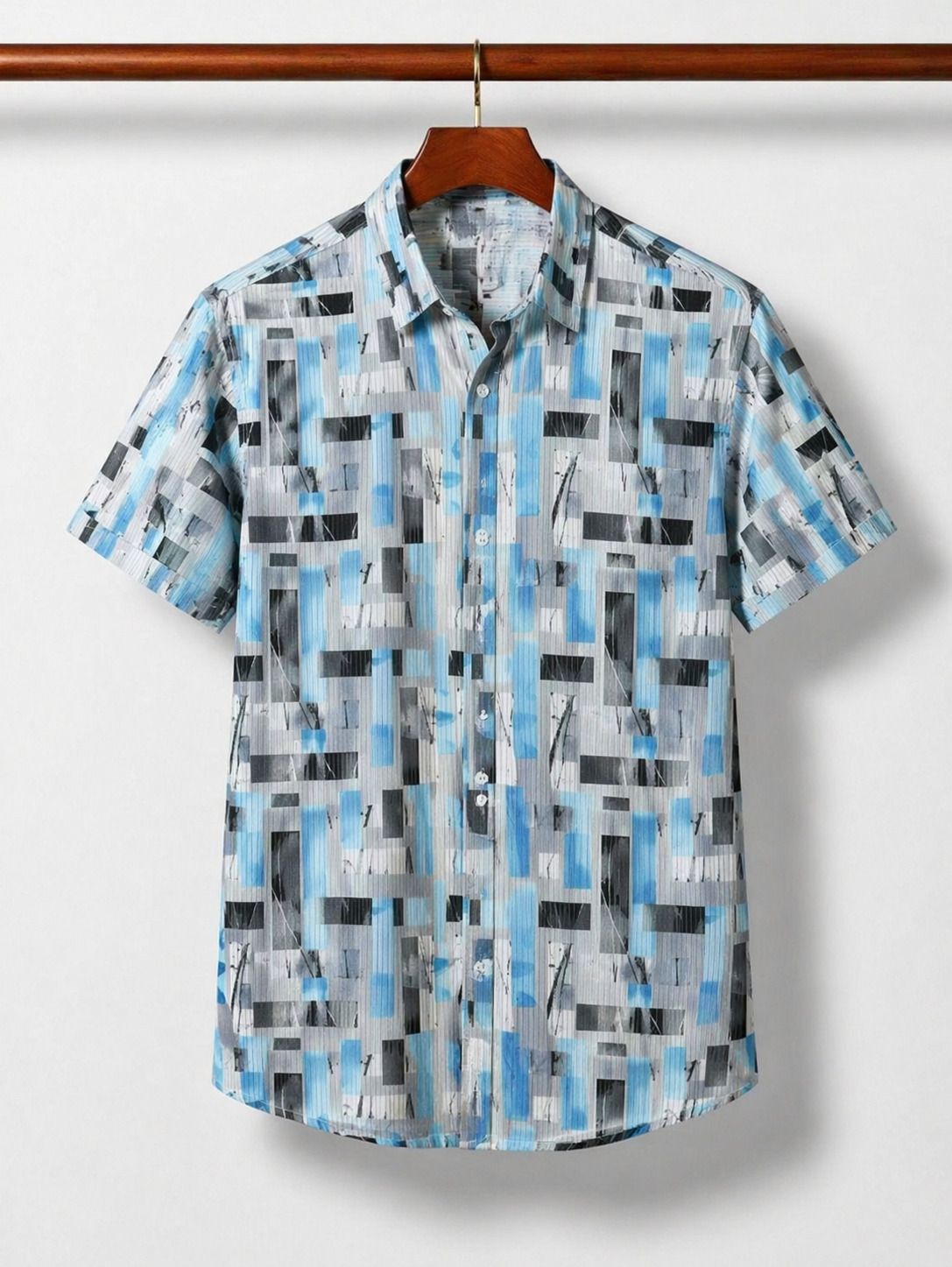 HENSHIKA Men Printed Casual Shirt Combo - Blue & Orange (Line Print) - Back View