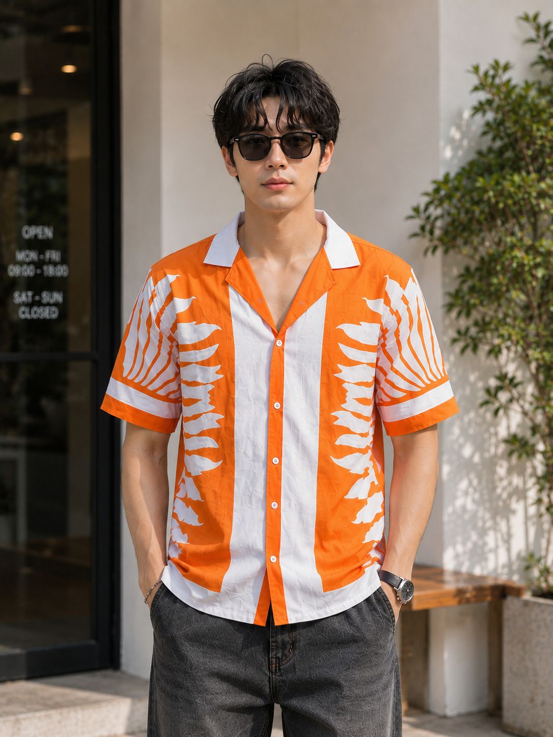 HENSHIKA M Orange & White Shirt