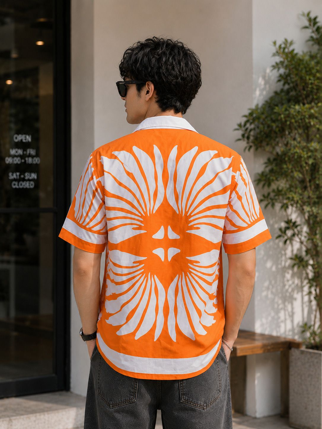 HENSHIKA Vibrant Tropical Leaf Print Cuban Collar Shirt | Summer Read – View 3