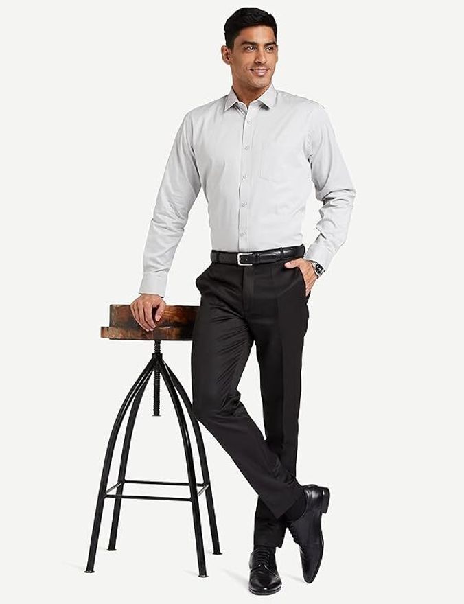 Henshika Men Solid Formal Full Sleeve Shirt – Light Grey - View 4